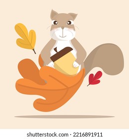 squirrel holding a peanut in autumn flat vector illustration
