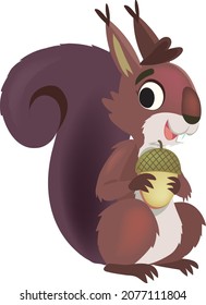 squirrel holds an acorn in its front paws