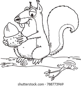 The squirrel holds a hazelnut