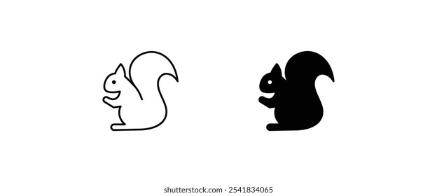 Squirrel icon Cute animal Nature line and flat icons set, editable stroke isolated on white, linear vector outline illustration, symbol logo design style