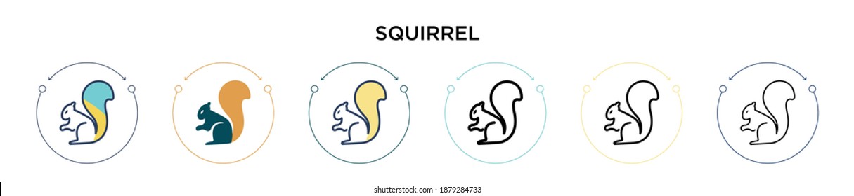 Squirrel icon in filled, thin line, outline and stroke style. Vector illustration of two colored and black squirrel vector icons designs can be used for mobile, ui, web