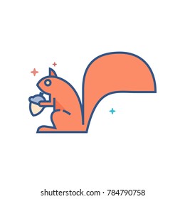 Squirrel icon in outlined flat color style. Vector illustration.