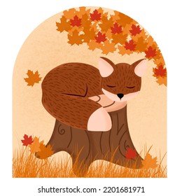 ilustración de una ardilla en otoño