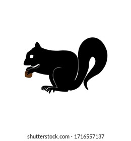 squirrel illustration seen from the side, black, used for an icon, symbol or logo