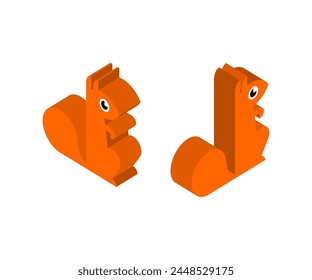 Squirrel Isometric isolated. bun tree-dwelling rodent with a bushy tail