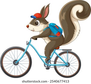 A squirrel joyfully rides a blue bicycle