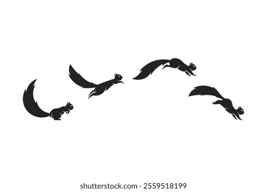 Squirrel Jumping Motion Vector – Black Silhouette Style