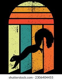 Squirrel Jumping Silhouette With Vintage Sunset Background