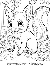 Squirrel Jungle coloring page line art