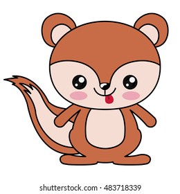Squirrel with kawaii face icon. Cute animal cartoon and character theme. Isolated design. Vector illustration