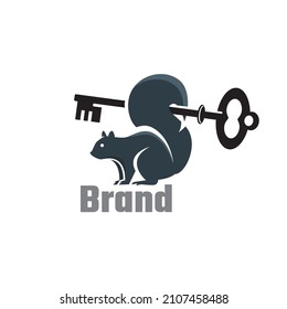 Squirrel with key design logo template