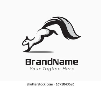 Squirrel landing a jump, art logo design inspiration.