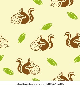 squirrel leaf seamless pattern vector