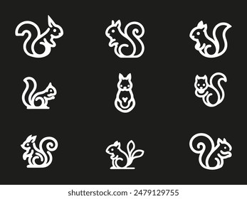 squirrel line art icons set. squirrel logo vector design