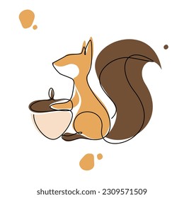 Squirrel Line Art Vector. Squirrel Illustration for  Wall art Print