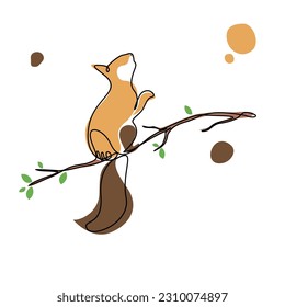 Squirrel Line Art Vector. Squirrel Illustration for  Wall art Print