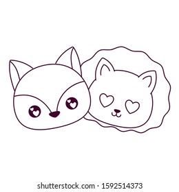 squirrel and lion cartoon design, Kawaii expression cute character funny and emoticon theme Vector illustration