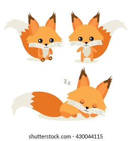 Squirrel. Little cute squirrel in different poses. Sleeping. Vector set
