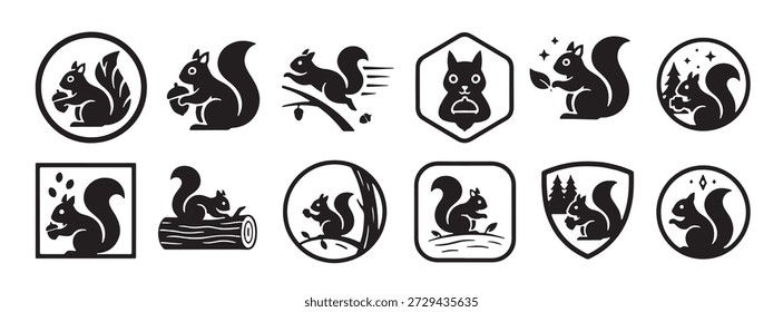 Diseño de logotipo de ardilla en blanco y negro