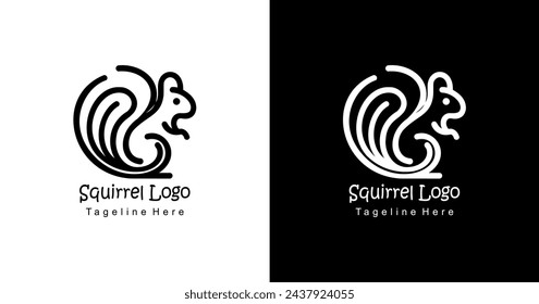 Squirrel logo design with a long tail sitting