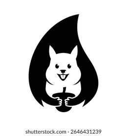 Squirrel logo design vector icon is holding nuts illustration template in negative space style