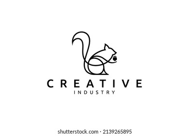 squirrel logo eating acorn liar design style