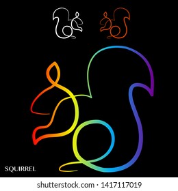 Squirrel logo. Forest animal icon. Line in rainbow color