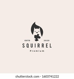 squirrel logo hipster vintage retro vector icon is holding nuts illustration in negative space