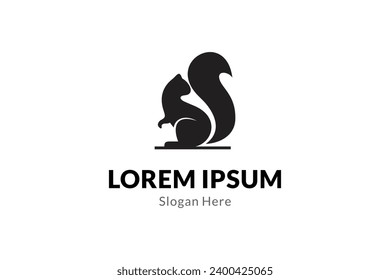 Squirrel logo looking back in flat design concept