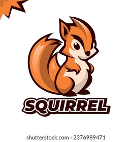 Squirrel logo mascot illustration, playful squirrel mascot logo with curious expression with bushy tail