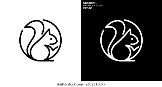 Squirrel logo with simple line style. Animal, pet, cute. Icon symbol design template EPS 10.	