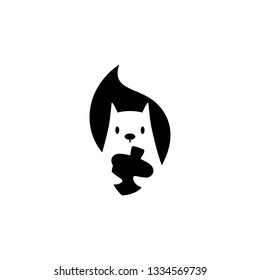 squirrel logo vector icon is holding nuts illustration in negative space style