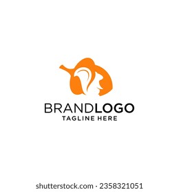 squirrel logo vector icon is holding nuts illustration in negative space style	