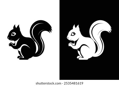 Eichhörnchen Logo, Vektorsymbol, Illustrationsdesign, schwarzer Vektor, Eichhörnchen-Symbol auf weißem Hintergrund.	