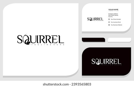 Squirrel logo with wordmark graphic design and business card