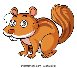 Squirrel looks dizzy on white background illustration