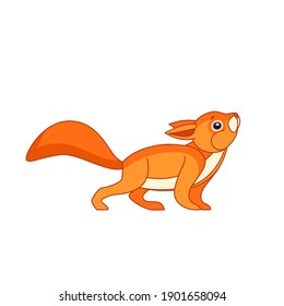 The squirrel looks up. Cartoon character of a dangerous mammal animal. A wild forest creature with dark fur. Side view. Vector flat illustration isolated on a white background.