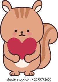 Squirrel with a love heart. Vector illustration isolated on a white background.