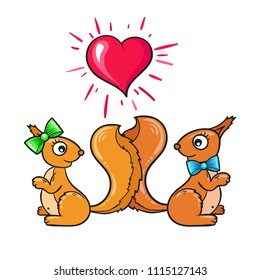 squirrel in love, romantic cartoon animals