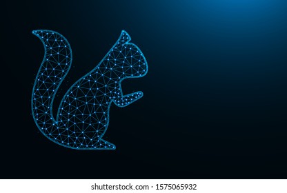 Squirrel low poly icon, chipmunk wireframe mesh polygonal vector illustration made from points and lines on dark blue background