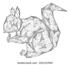 Squirrel. Low-poly design of lines and dots. White background.