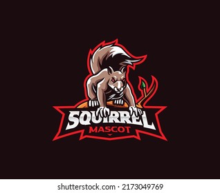 Squirrel mascot logo design. Wild squirrel vector illustration. Logo illustration for mascot or symbol and identity, emblem sports or e-sports gaming team
