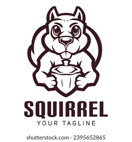 squirrel mascot logo holding pine cone  line art