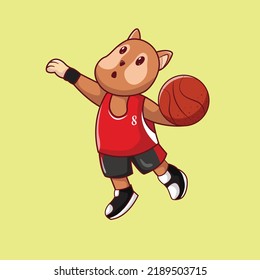 Squirrel mascot throwing a basketball basketball game illustration