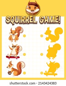 A squirrel matching game worksheet for children illustration