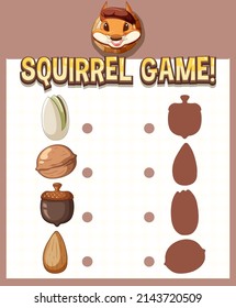 A squirrel matching game worksheet for children illustration