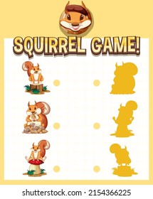 A squirrel matching game worksheet for children illustration