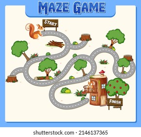 A squirrel maze games template illustration