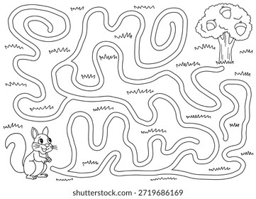 labirinto de esquilo gráfico preto branco esboço paisagem ilustração vetor