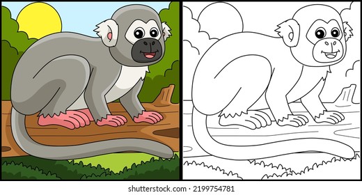 Squirrel Monkey Animal Coloring Page Illustration